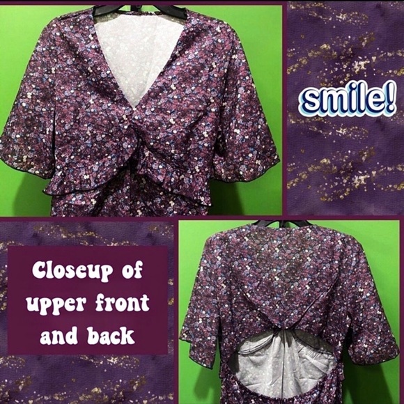 NWOT XL COTTAGECORE FALL DRESS FLORAL BACK CUTOUT & RUFFLE HEM - Picture 6 of 13